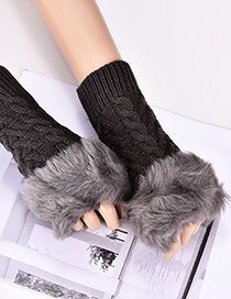 Fashion Dark Gray Hemp Flowers Shape Design Gloves