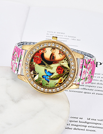 Fashion Plum Red Butterfly&flowers Pattern Decorated Watch