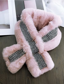 Fashion Pink Grid Pattern Decorated Thicken Scarf