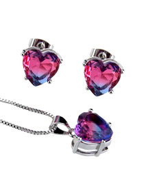Elegant Plum Red Heart Shape Diamond Decorated Jewelry Sets