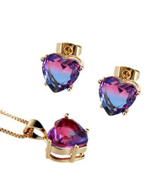 Elegant Blue+red Diamond Decorated Heart Shape Jewelry Sets