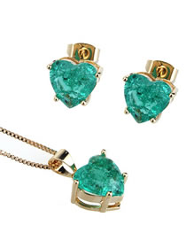 Elegant Light Green Diamond Decorated Heart Shape Jewelry Sets