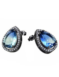 Elegant Blue+white Waterdrop Shape Diamond Decorated Earrings