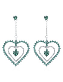Fashion Green Full Diamond Design Heart Shape Earrings