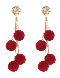Fashion Red Fuzzy Balls Decorated Long Earrings