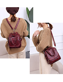 Fashion Claret Red Pure Color Decorated Mini Backpack