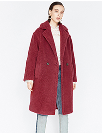 Fashion Claret Red Pure Color Decorated Coat