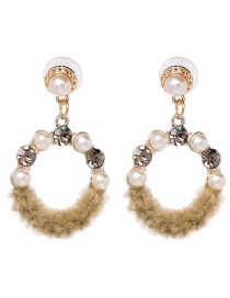 Elegant Brown Pearls&diamond Decorated Long Earrings