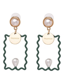 Elegant Green Pearls Decorated Square Shape Earrings