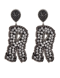 Fashion Black R Letter Shape Design Full Diamond Earrings