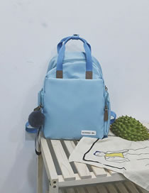 Simple Blue Pom Ball Decorated Pure Color Backpack