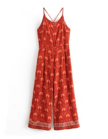 Fashion Red Flower Pattern Decorated Jumpsuit