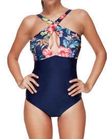 Sexy Navy Flower Pattern Decorated Swimwear