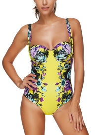 Fashion Yellow Flower Pattern Decorated Swimwear