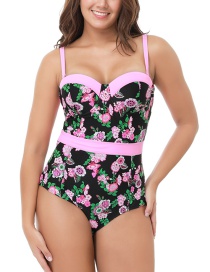 Sexy Pink Flowers Decorarted Suspender Bikini