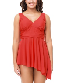 Sexy Red V Neckline Design Pure Color Bikini