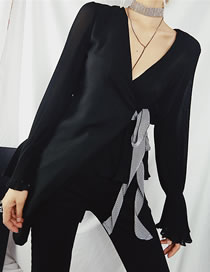 Fashion Black V Neckline Design Pure Color Coat