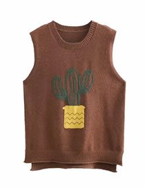 Fashion Coffee Cactus Shape Decorated Vest