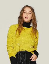 Fashion Yellow Pure Color Decorated Sweater