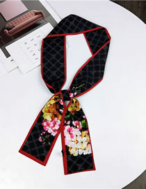 Fashion Black Flower Pattern Decorated Small Scarf