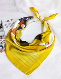 Fashion Yellow Girl&cat Pattern Decorated Scarf