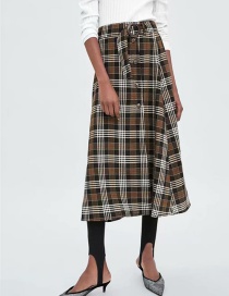 Fashion Khaki Grid Pattern Decorated A-line Skirt