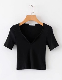 Fashion Black Pure Color Decorated Knitting Blouse