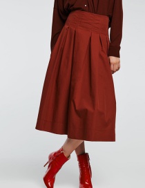 Fashion Claret Red Pure Color Decorated A-line Skirt