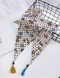 Fashion Beige Gemstone Pattern Decorated Tassel Scarf