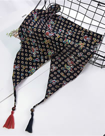 Fashion Black Gemstone Pattern Decorated Tassel Scarf