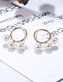 Fashion Gold Color Pearls Decorated Circular Ring Earrings