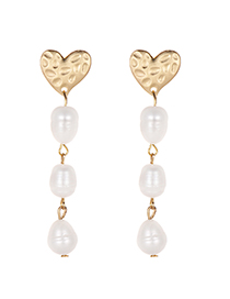 Elegant Gold Color Pearls Decorated Heart Shape Earrings