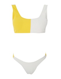 Sexy Yellow+white Color Matching Decorated Split Swimwear