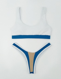 Sexy White+blue Color Matching Decorated Split Swimwear