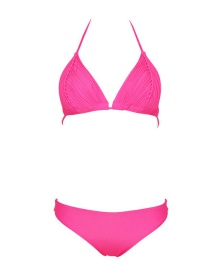 Sexy Dark Pink Off-the-shoulder Design Pure Color Bikini