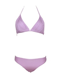 Sexy Light Purple Off-the-shoulder Design Pure Color Bikini
