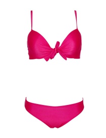 Sexy Plum Red Bowknot Decorated Pure Color Bikini