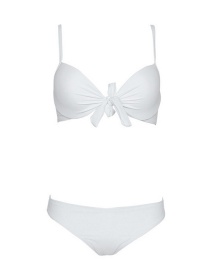 Sexy White Bowknot Decorated Pure Color Bikini
