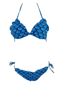 Sexy Blue Fish Scale Shape Design Slipt Bikini