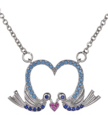 Fashion Silver Color Birds Decorated Heart Shape Necklace