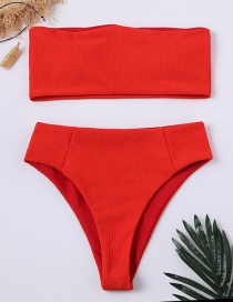 Sexy Red Strapless Design Pure Color Bikini