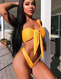 Sexy Yellow One-shoulder Design Pure Color Bikini