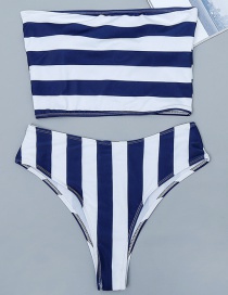 Sexy Navy Stripe Pattern Decorated Split Bikini