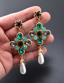 Fashion Green Diamond Decorated Flower Shape Earrings