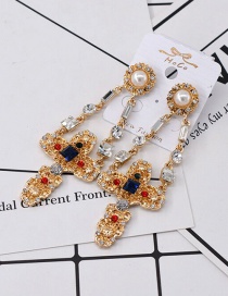 Fashion Gold Color Cross Shape Decorated Long Earrings
