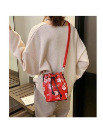 Fashion Red Pig Pattern Decorated Drawstring Shoulder Bag