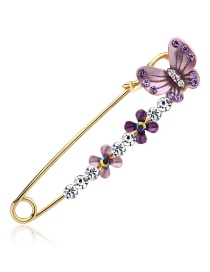 Fashion Purple Butterfly Shape Decorated Brooch