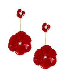 Elegant Claret Red Flower&pearls Decorated Long Earrings