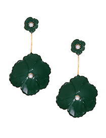 Elegant Green Flower&pearls Decorated Long Earrings