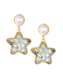 Elegant Blue Pearls Decorated Star Shape Earrings